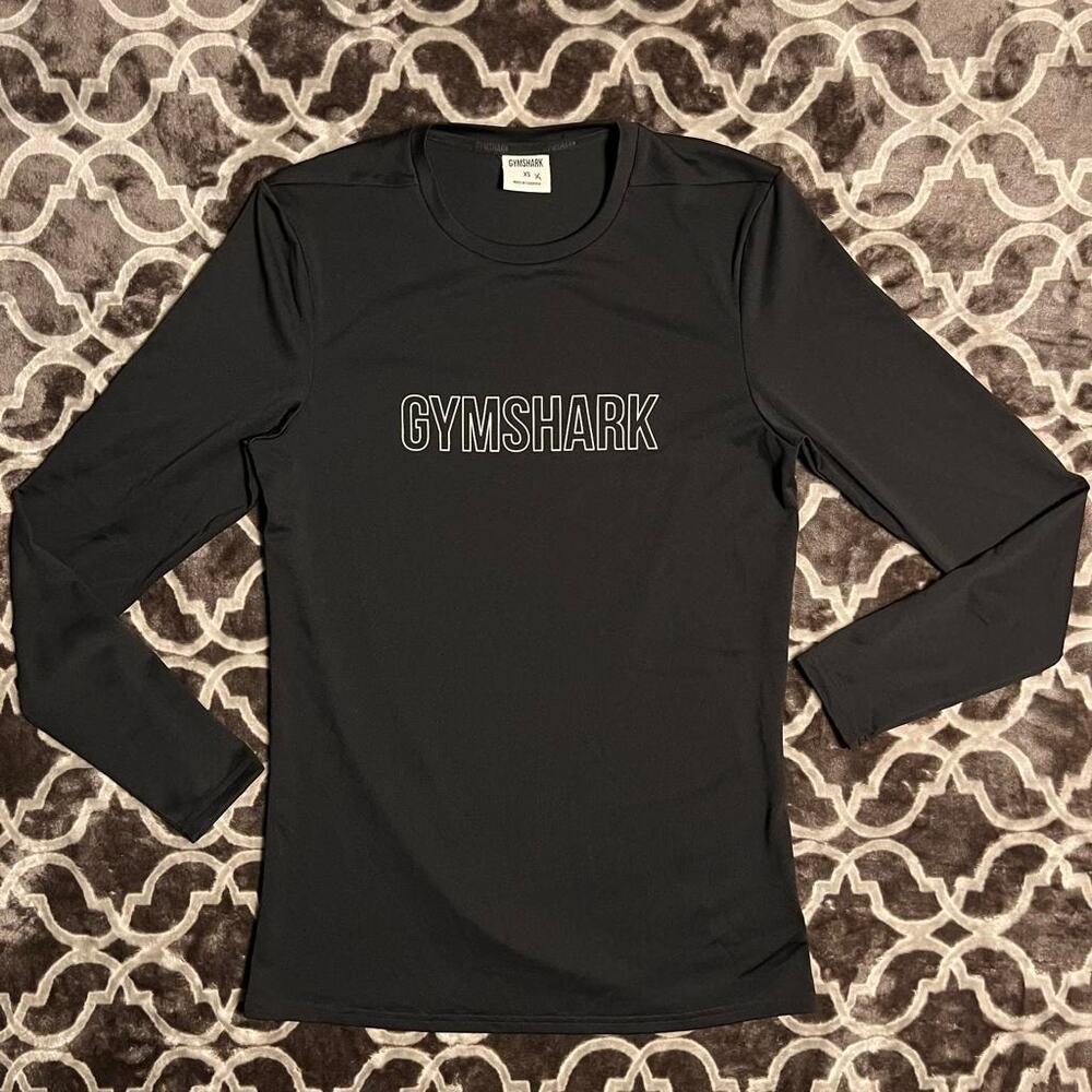 Gymshark Long Sleeve Top Men's Extra Small XS Graphic T-shirt Black Performance